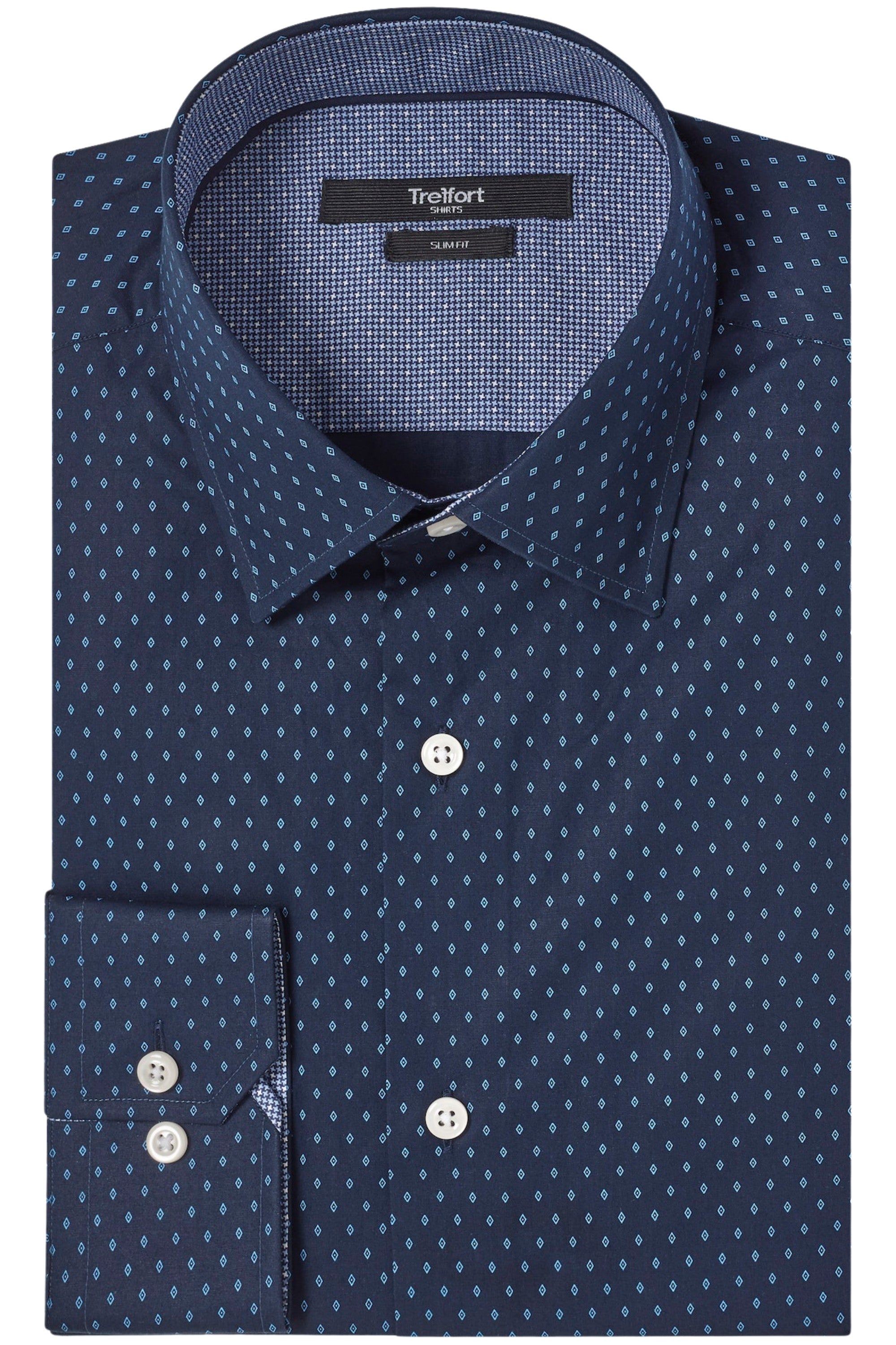 DANIELS(Navy/Blue)Shirt LUXURY GEO PRINT HIGH-END SLIM F. 100%PREM.COTTON