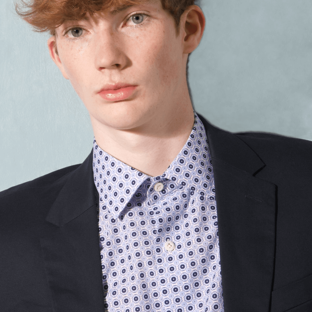 Empire Tile Blue White paisley luxury men's dress shirt 