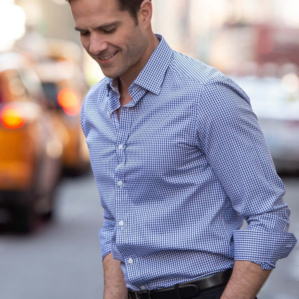 Grant Navy White luxury men's dress shirt contrast cuff – Treffort