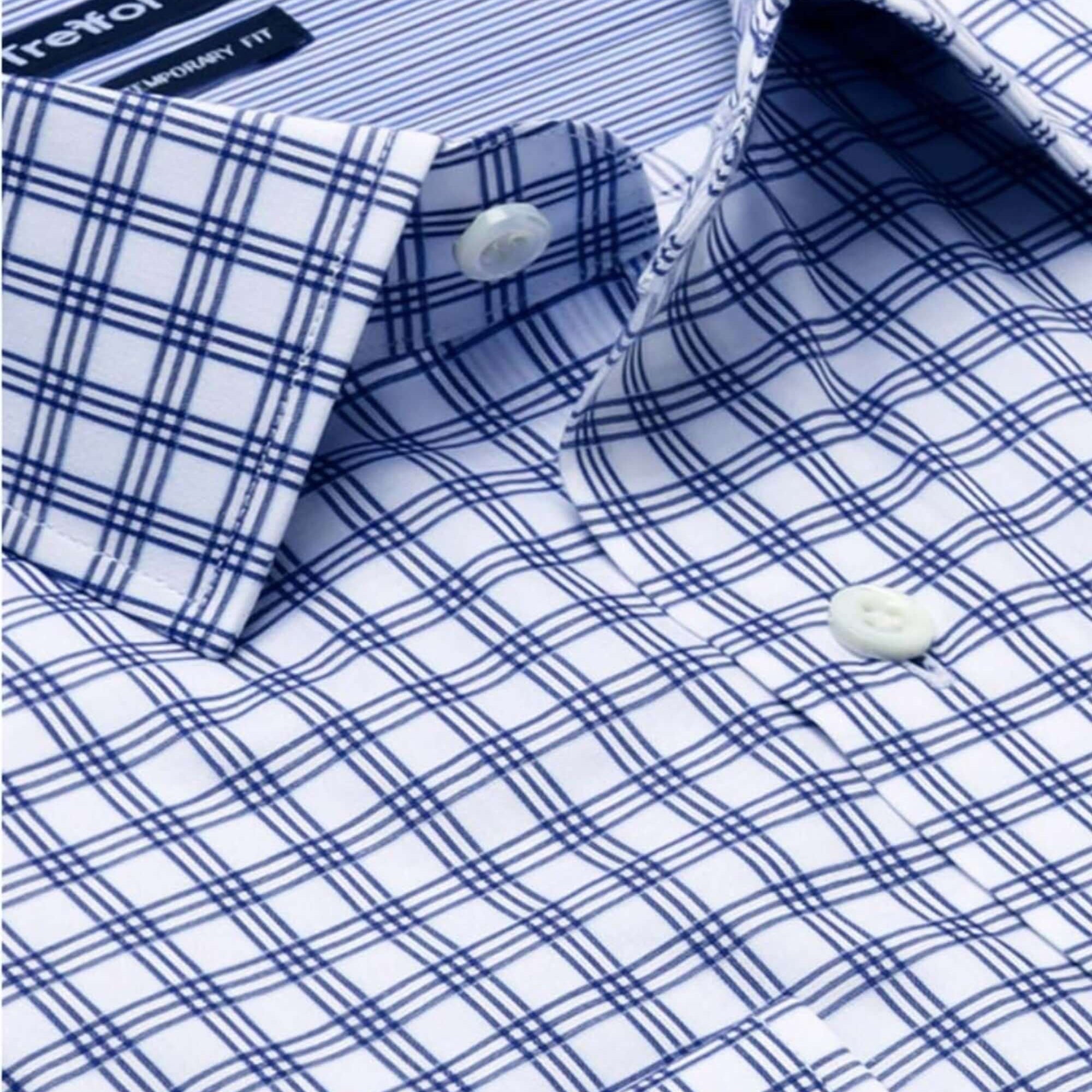 Lenox Navy White checkered luxury men's dress shirt – Treffort