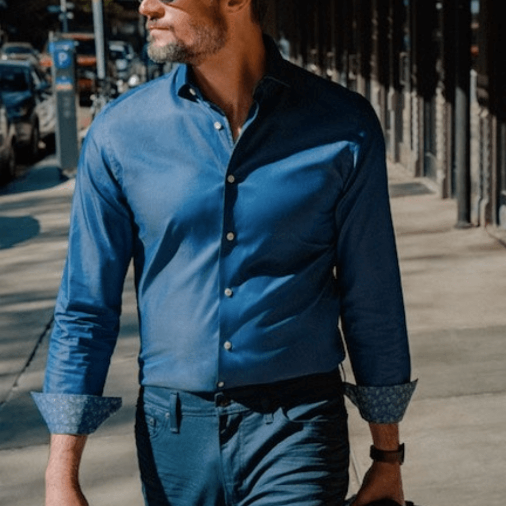 Mercer Navy Blue hidden pattern luxury men's dress shirt – Treffort