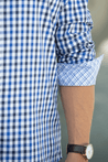 MONROE BLUE CHECKERED BUTTON DOWN DRESS SHIRT - CASUAL /FORMAL EVENT - CUFF DETAILS