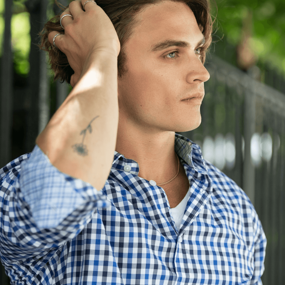 Monroe Navy Blue checkered luxury men's dress shirt – Treffort