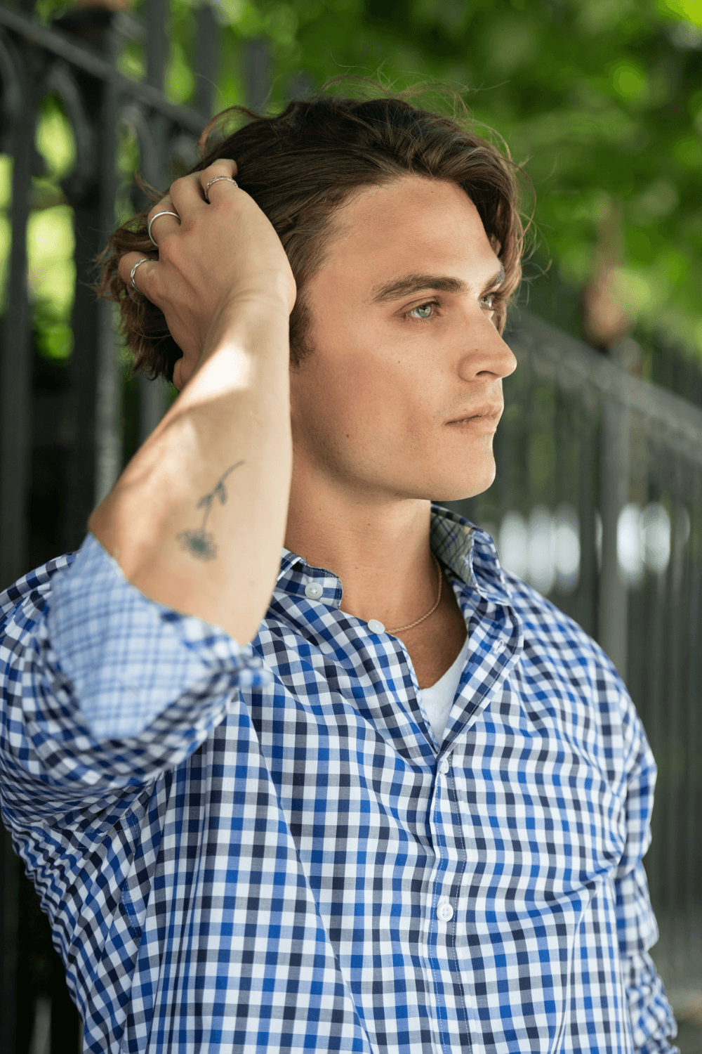 Monroe Navy Blue checkered luxury men's dress shirt – Treffort