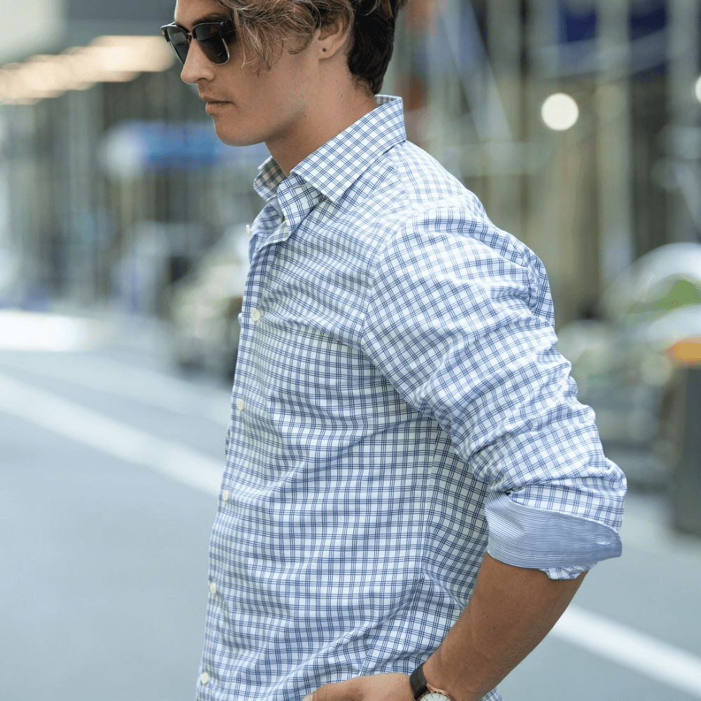 Lenox Navy White checkered luxury men's dress shirt – Treffort