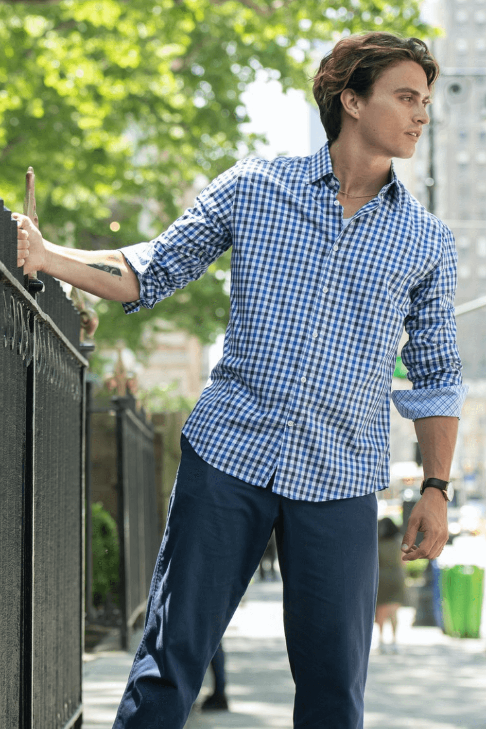 Monroe Navy Blue checkered luxury men's dress shirt – Treffort