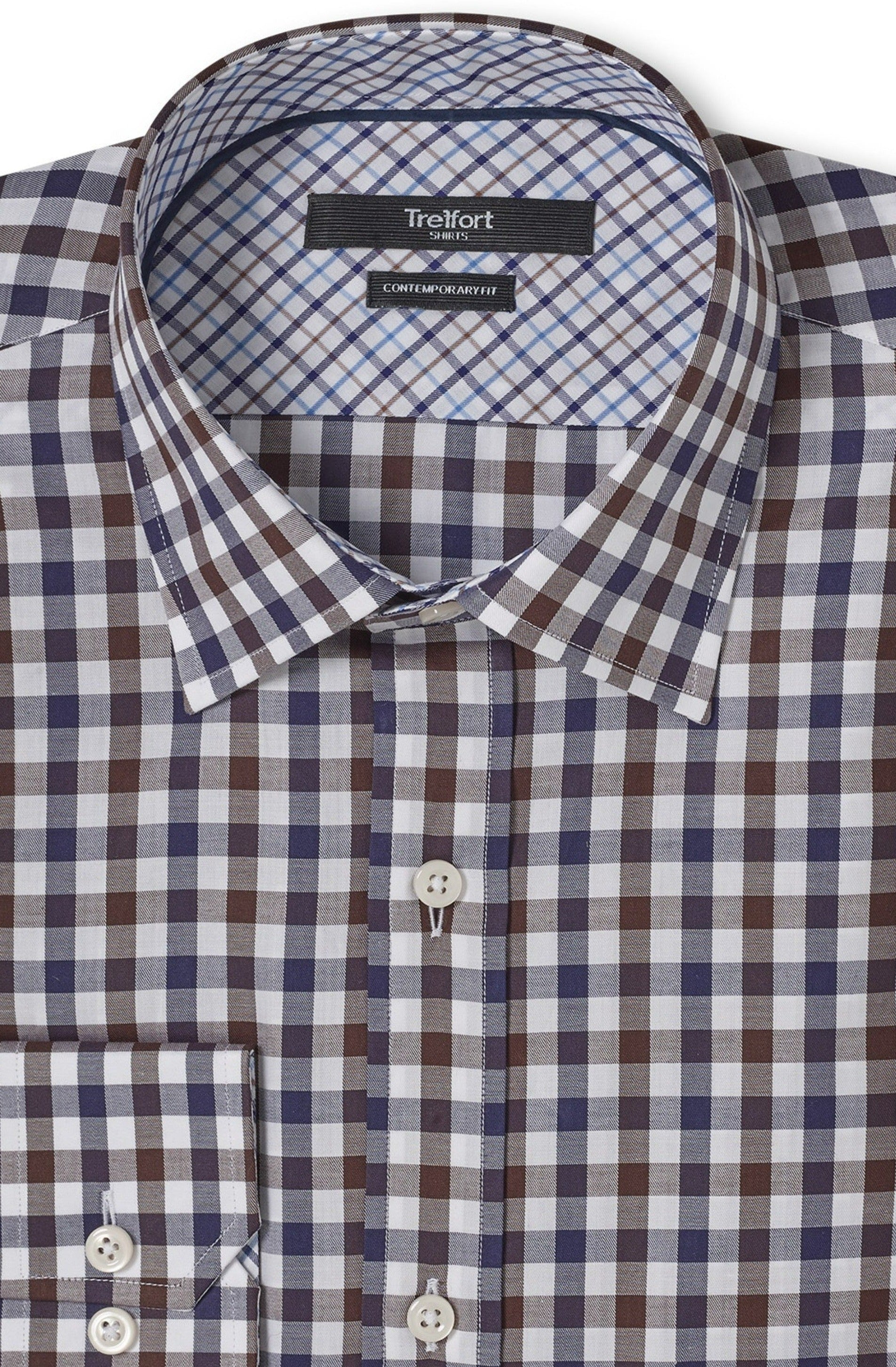 MONROE BROWN CHECKERED BUTTON DOWN DRESS SHIRT - CASUAL /FORMAL EVENT - FRONT VIEW