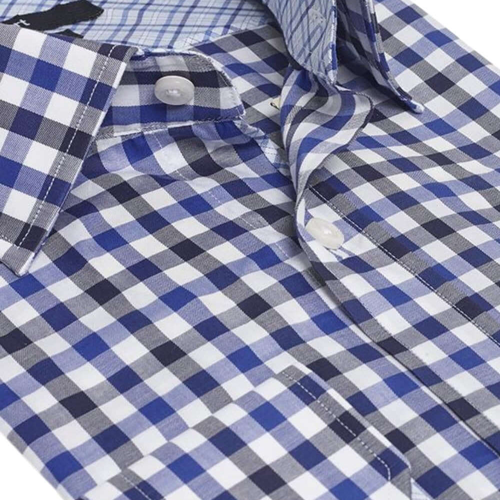 Monroe Navy Blue checkered luxury men's dress shirt – Treffort