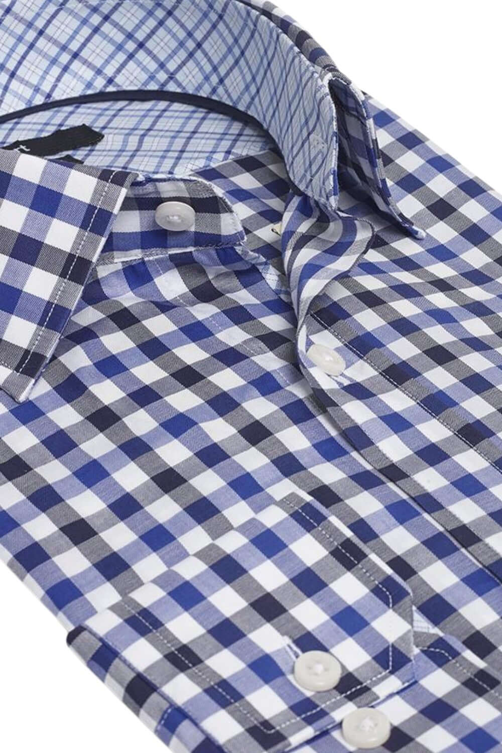 Monroe Navy Blue checkered luxury men's dress shirt – Treffort