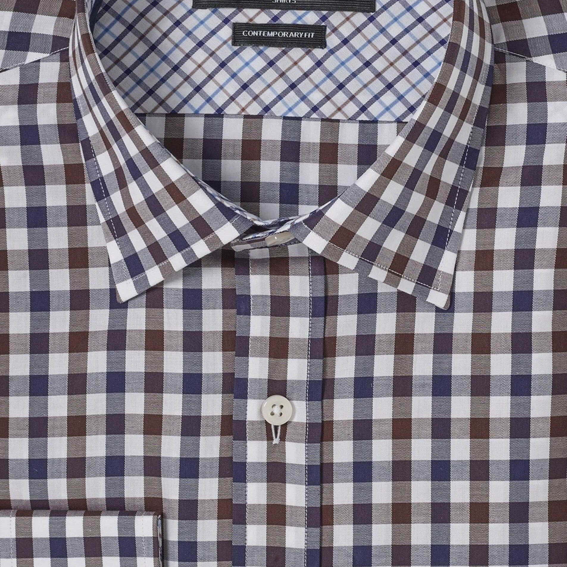 Monroe Navy Brown checkered luxury men's dress shirt – Treffort