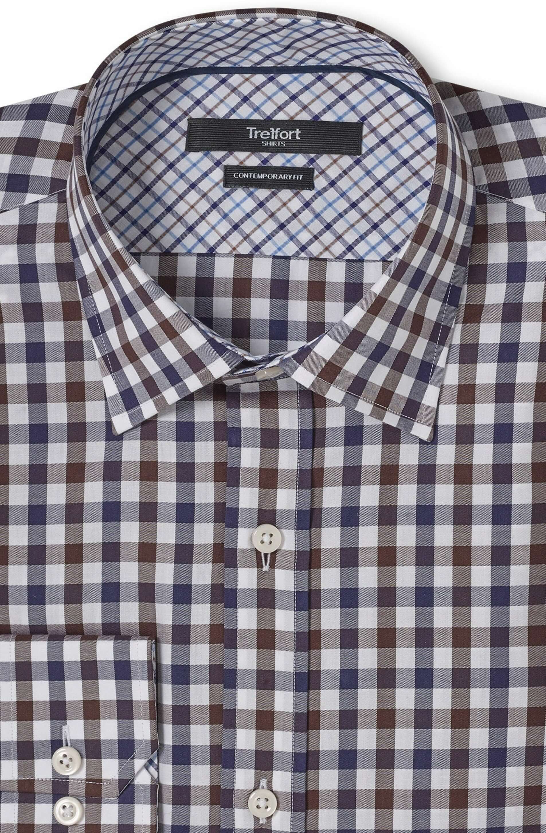 Monroe Navy Brown checkered luxury men's dress shirt – Treffort