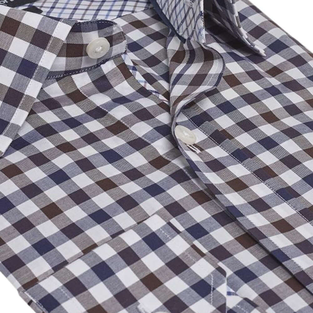 Monroe Navy Brown checkered luxury men's dress shirt – Treffort