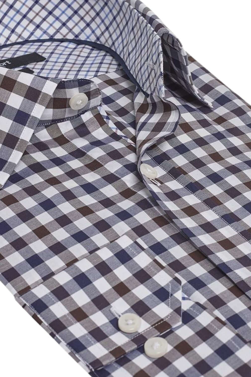 Monroe Navy Brown checkered luxury men's dress shirt – Treffort
