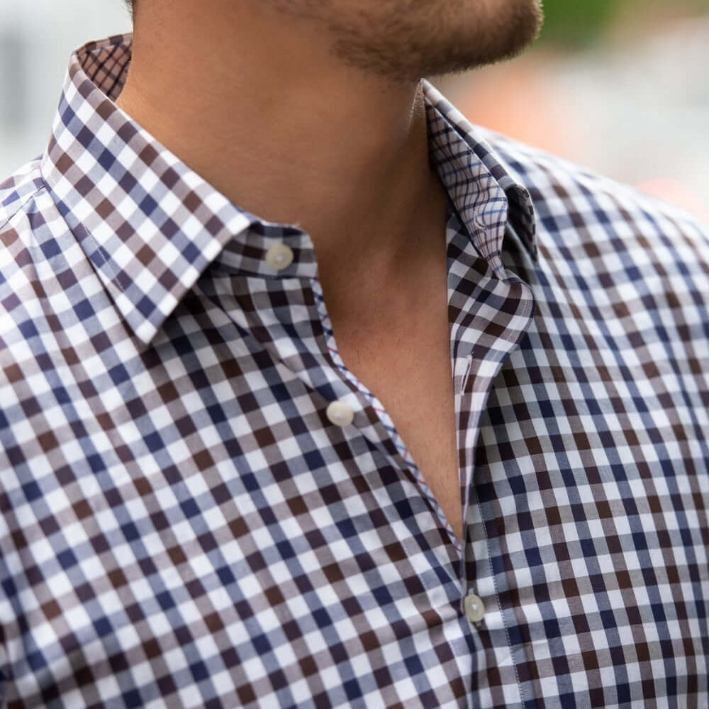 Monroe Navy Brown checkered luxury men's dress shirt – Treffort