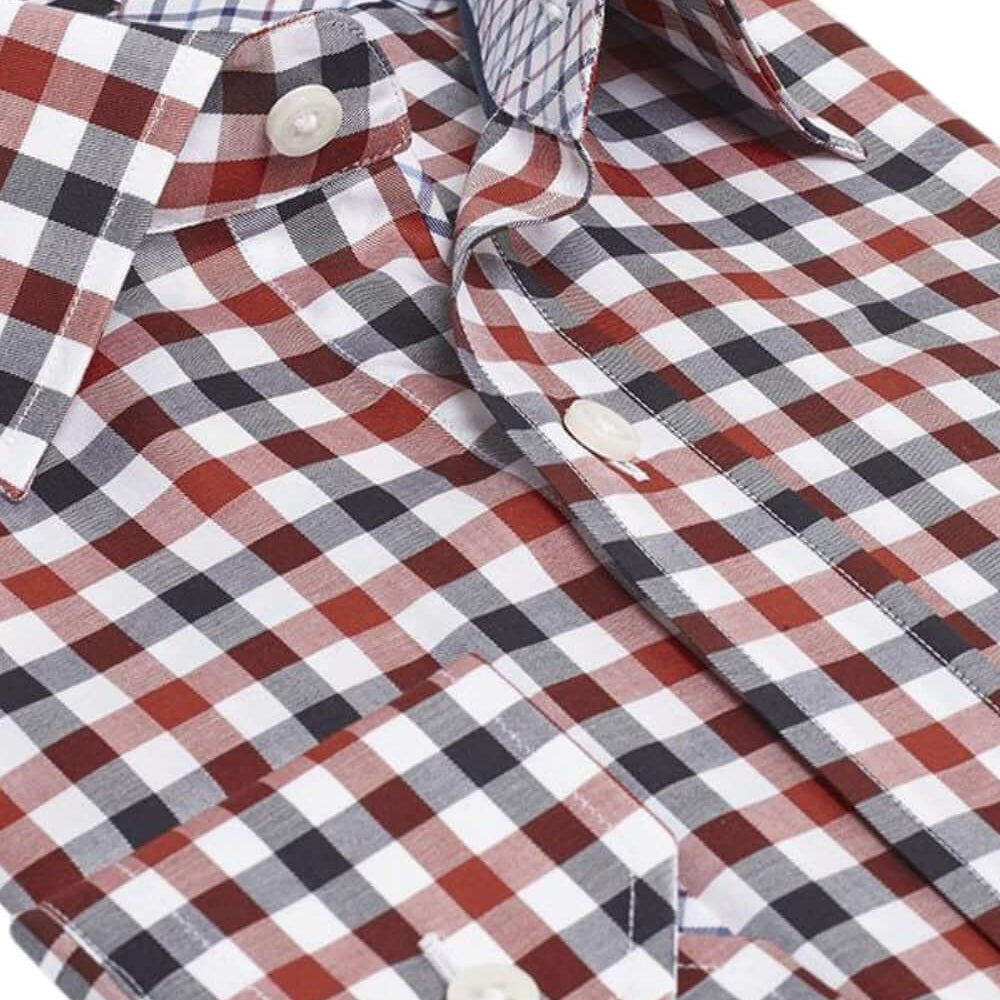 Monroe Navy Red checkered luxury men's dress shirt – Treffort