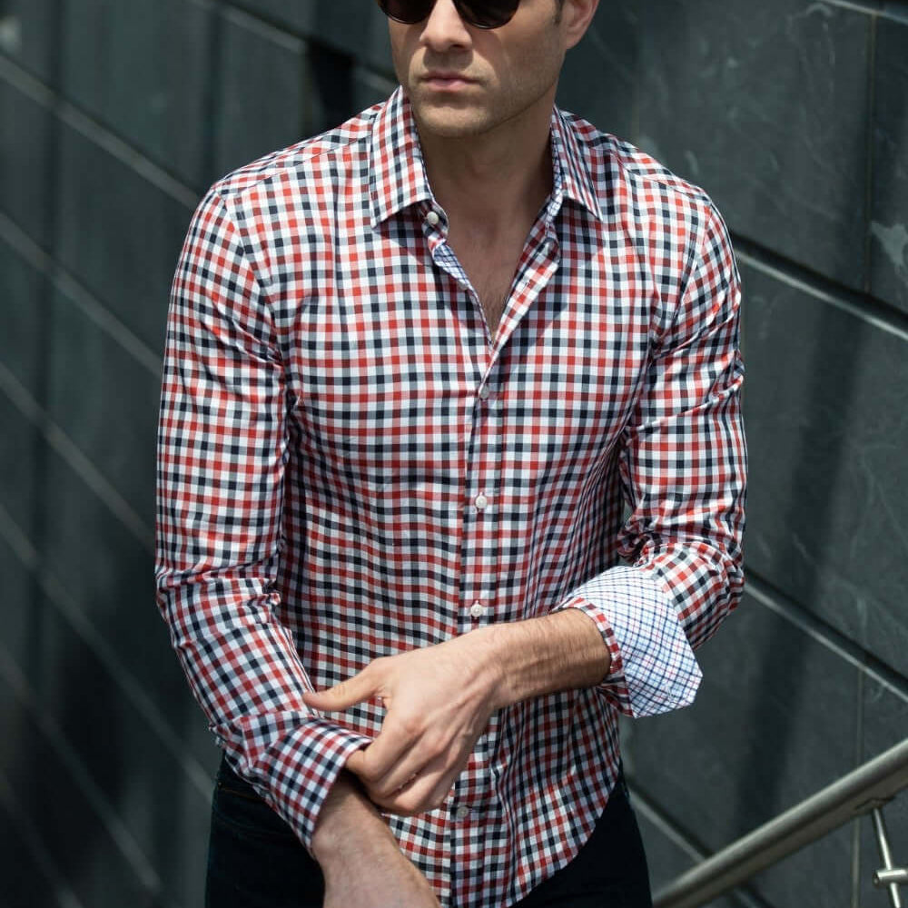 Monroe Navy Red checkered luxury men's dress shirt – Treffort