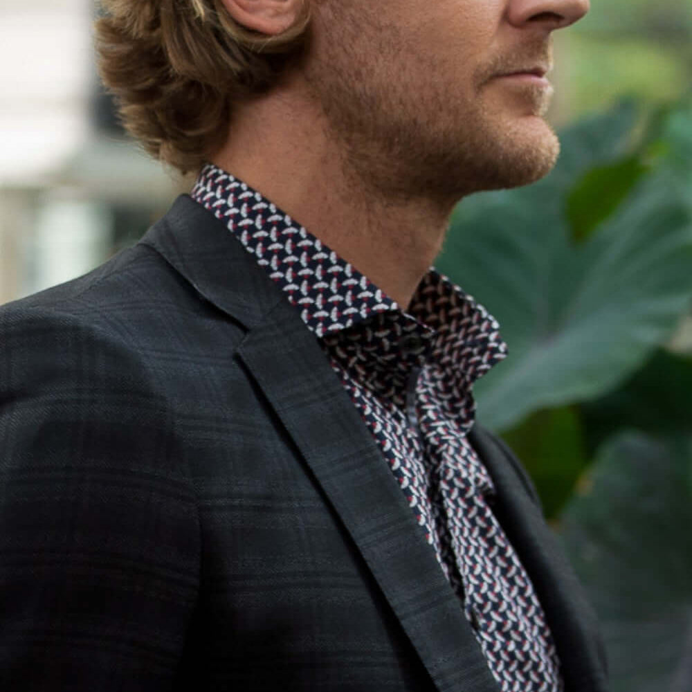 Sakura Print Black Multicolor geometric luxury men's dress shirt – Treffort