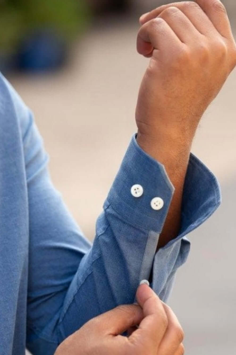 Stanton Blue Chambray luxury men's dress shirt contrast collar – Treffort