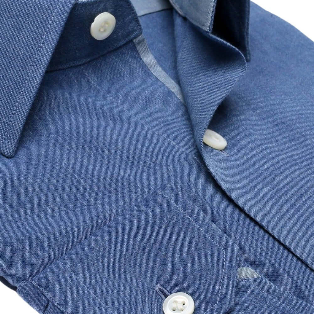 Stanton Blue Chambray luxury men's dress shirt contrast collar – Treffort