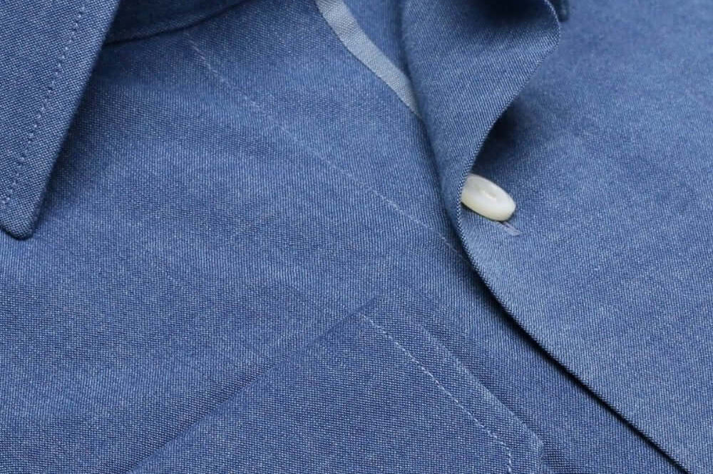 Stanton Blue Chambray luxury men's dress shirt contrast collar – Treffort