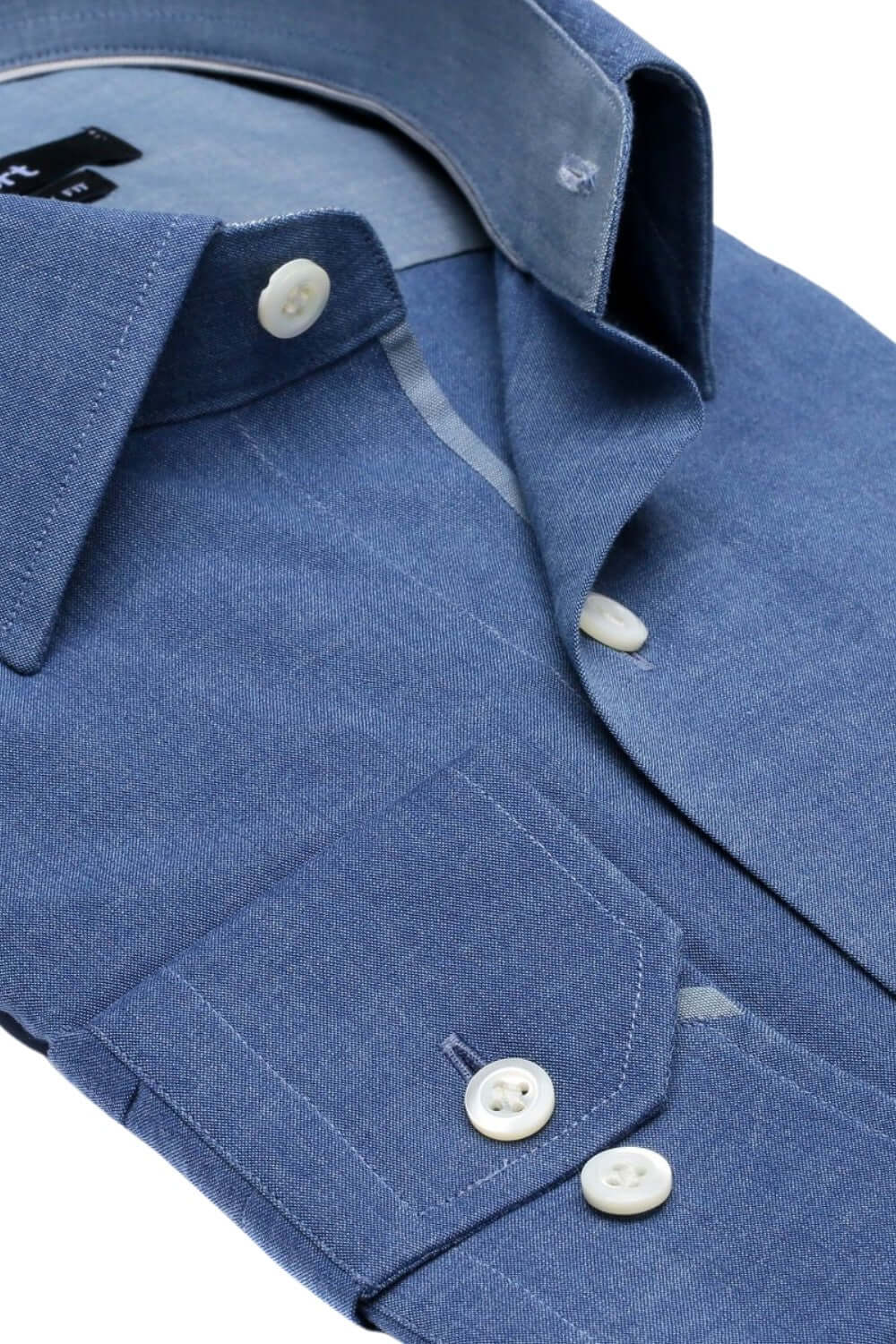 Stanton Blue Chambray luxury men's dress shirt contrast collar – Treffort
