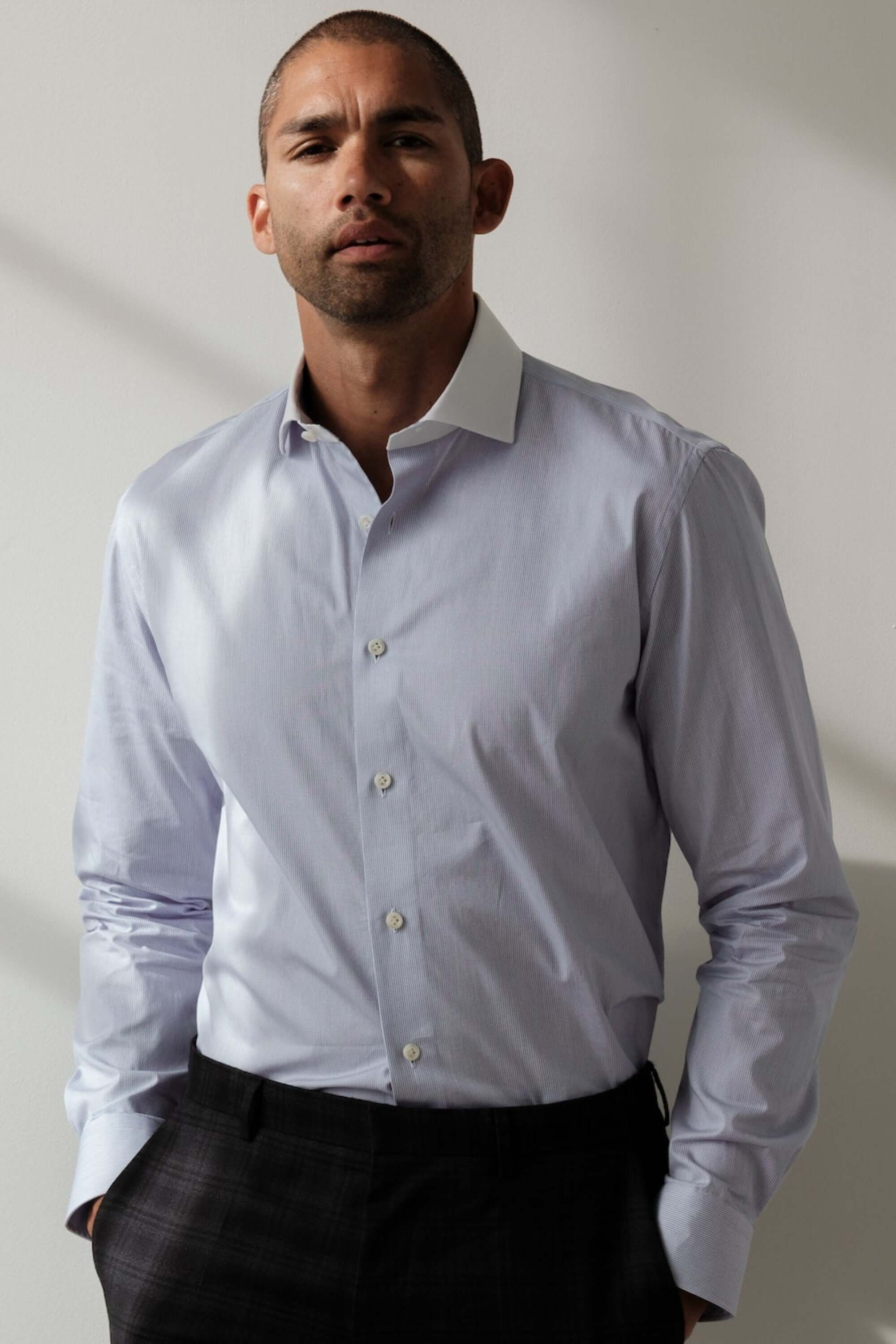 Ailey Light Blue luxury men's dress shirt contrast collar – Treffort
