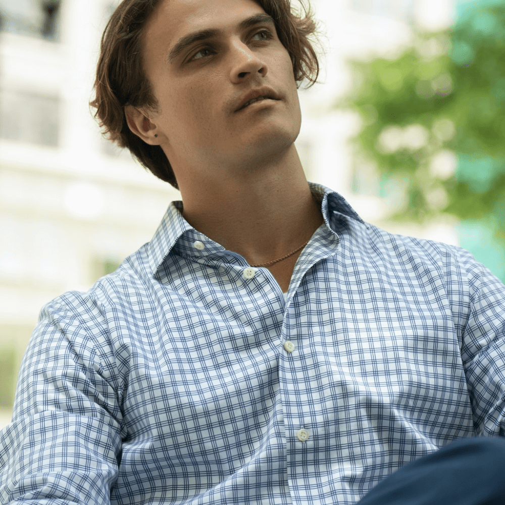 Lenox Navy White checkered luxury men's dress shirt – Treffort