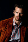 MONROE RED CHECKERED BUTTON DOWN DRESS SHIRT - CASUAL /FORMAL EVENT - MODEL A WEARING SHIRT