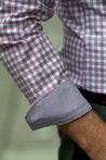 LENOX RED CHECKERED BUTTON DOWN DRESS SHIRT - CASUAL /FORMAL EVENT - CUFF DETAILS