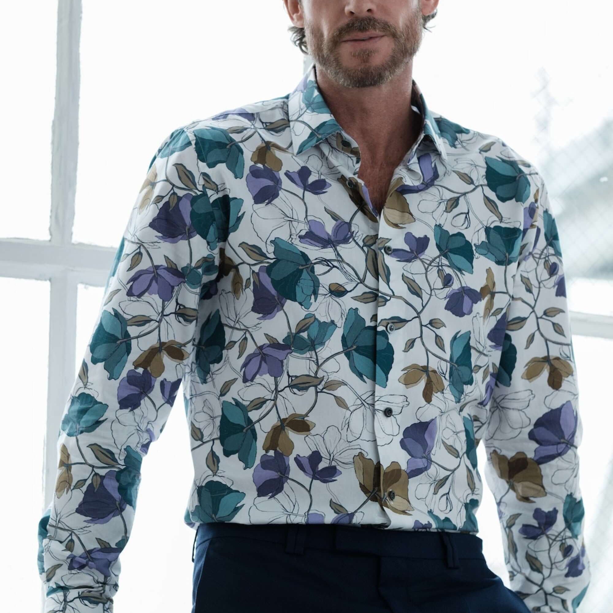 Horatio White Multicolor floral luxury men's dress shirt – Treffort