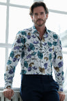 Model wearing HORATIO LUXURY FLORAL HIGH-END SHIRT 100%PREMIUM COTTON