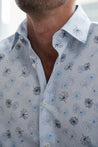 DOWNING WHITE PRINT BUTTON DOWN DRESS SHIRT - CASUAL /FORMAL EVENT - MODEL B WEARING SHIRT