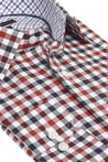 MONROE RED CHECKERED BUTTON DOWN DRESS SHIRT - CASUAL /FORMAL EVENT - SIDE VIEW