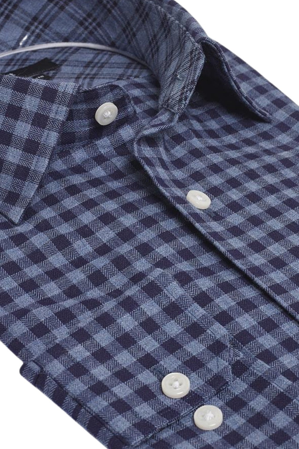 WILLIAMS BLUE CHECKERED BUTTON DOWN DRESS SHIRT - CASUAL /FORMAL EVENT - SIDE VIEW