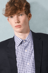 EMPIRE BLUE PRINT BUTTON DOWN DRESS SHIRT - CASUAL /FORMAL EVENT - MODEL A WEARING SHIRT