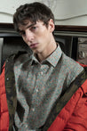 MODEL WEARING LUXURY GREEN-MULTICOLORFLORAL PRINT ROYAL IVY CONTEMPORARY REGULAR FIT SHIRT
