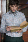 NAUTILUS PRINT BUTTON DOWN DRESS SHIRT - CASUAL /FORMAL EVENT - MODEL A WEARING SHIRT