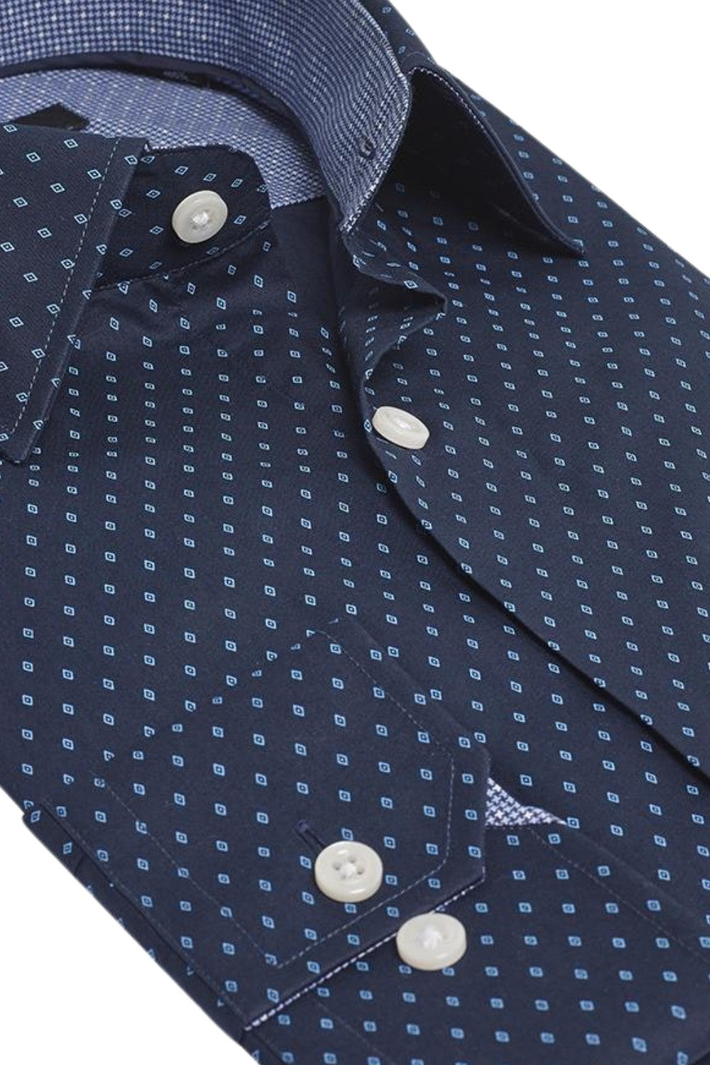DANIELS(Navy/Blue)Shirt LUXURY GEO PRINT HIGH-END SLIM F. 100%PREM.COTTON