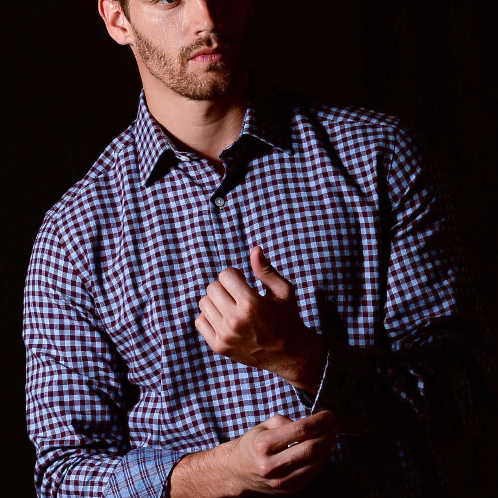 Williams Fine Brushed Cotton Navy Blue micro-check luxury men's dress shirt – Treffort