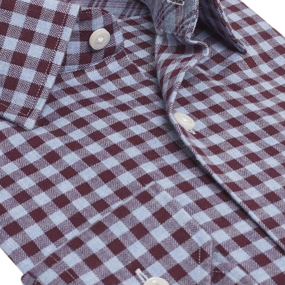 Williams Fine Brushed Cotton Wine Blue micro-check luxury men's dress shirt – Treffort