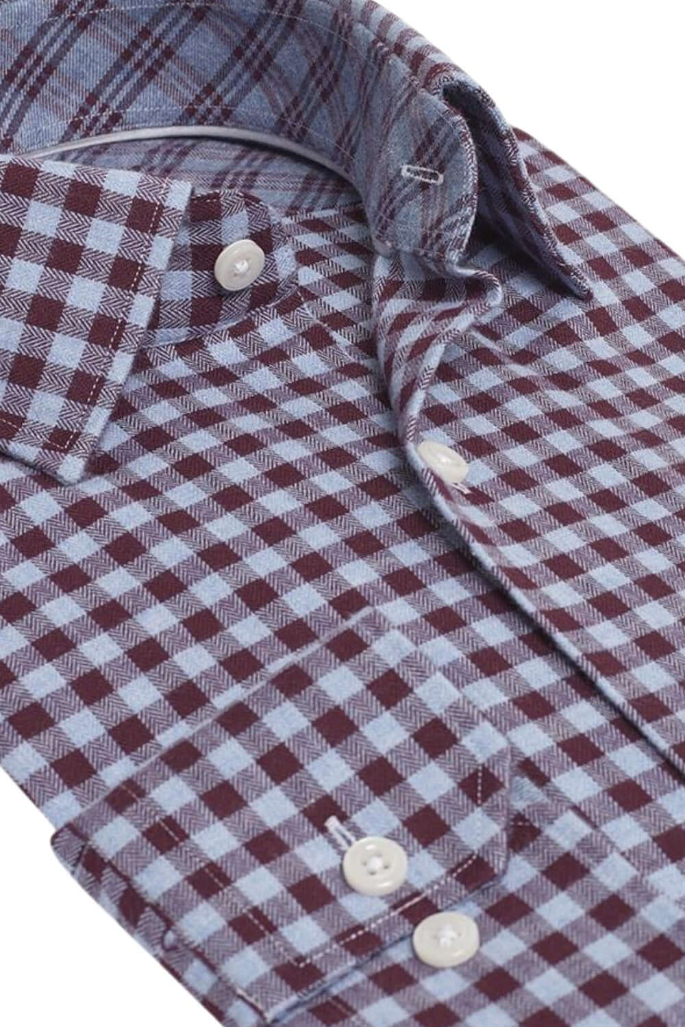 Williams Fine Brushed Cotton Wine Blue micro-check luxury men's dress shirt – Treffort