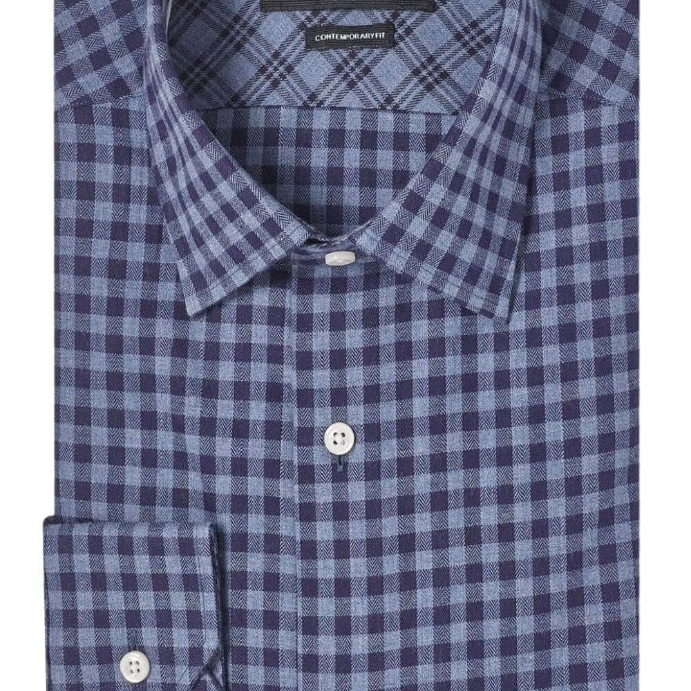 Williams Fine Brushed Cotton Navy Blue micro-check luxury men's dress shirt – Treffort