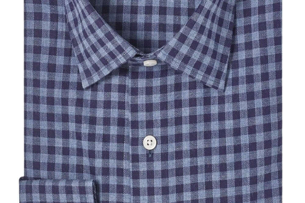 Williams Fine Brushed Cotton Navy Blue micro-check luxury men's dress shirt – Treffort