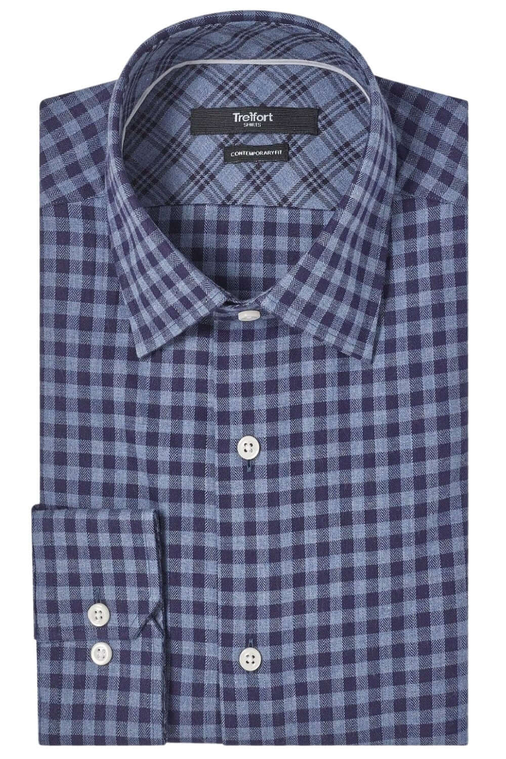 Williams Fine Brushed Cotton Navy Blue micro-check luxury men's dress shirt – Treffort