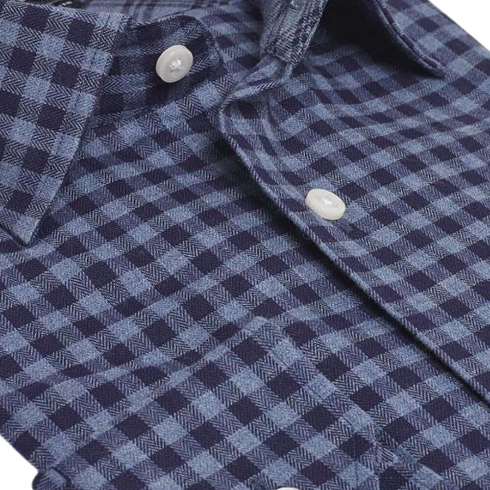 Williams Fine Brushed Cotton Navy Blue micro-check luxury men's dress shirt – Treffort