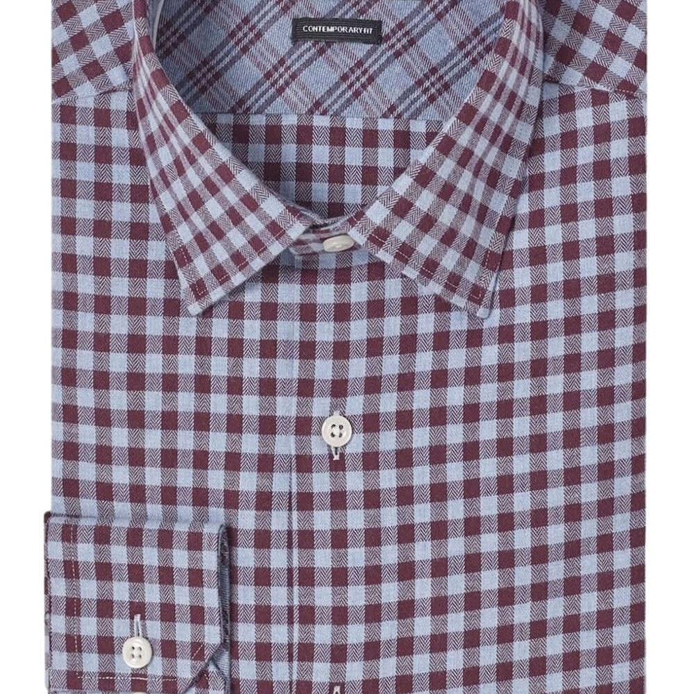 Williams Fine Brushed Cotton Wine Blue micro-check luxury men's dress shirt – Treffort