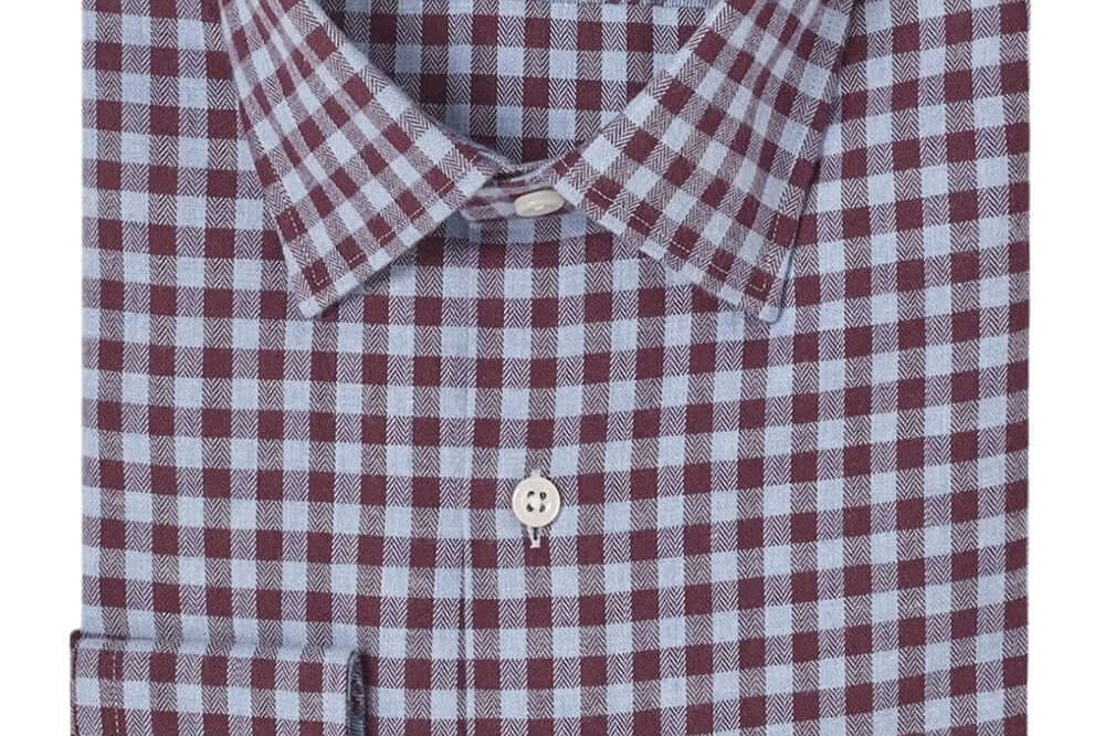 Williams Fine Brushed Cotton Wine Blue micro-check luxury men's dress shirt – Treffort