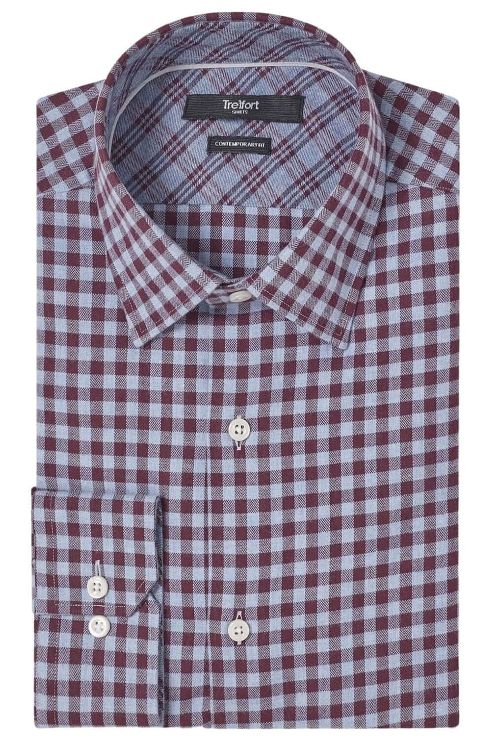 Williams Fine Brushed Cotton Wine Blue micro-check luxury men's dress shirt – Treffort